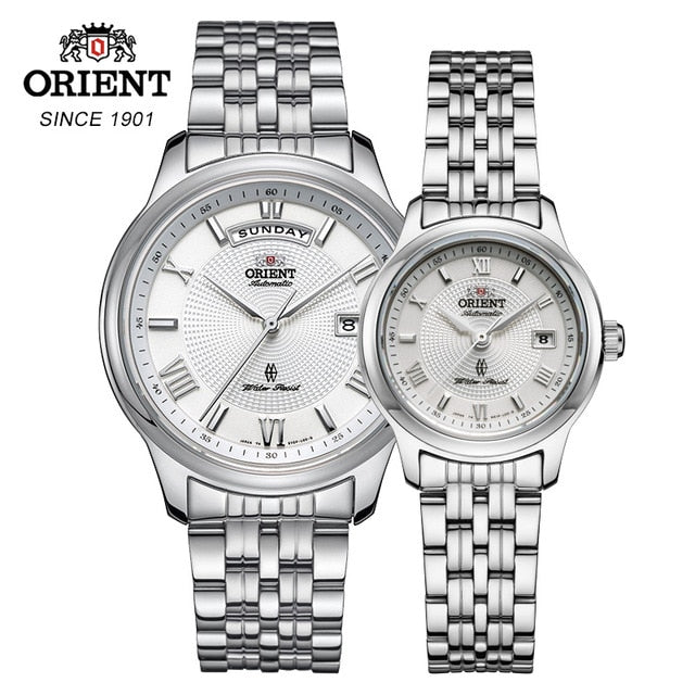 ORIENT Fashion White Couple Watches, A Pair Of Korean Version Of The Trend Of Steel Belt Lovers Watch Men Watch Waterproof Watch detail view