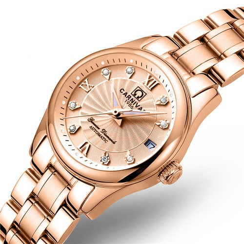 Carnival switzerland sapphire mechanical women watch luxury brand genuine leather waterproof watches women reloj bayan kol saati detail view