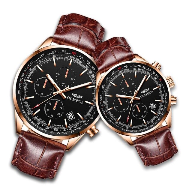 OLMECA Hot Selling Fashion Men&Women Watch Luxury Couple Wristwatches Waterproof Watches Leather Strap Watch Relogio Masculino detail view