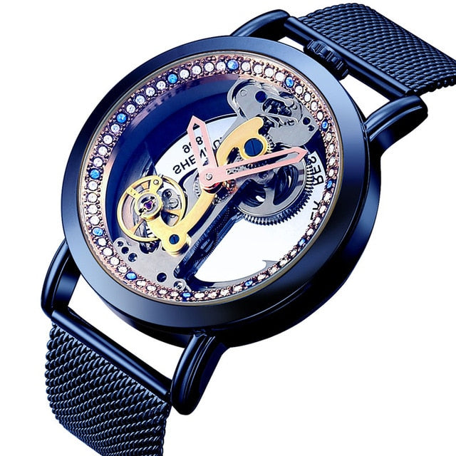 Skeleton Sapphire Crystal Women Mechanical Watch Luxury Brand Steel Women Automatic Mechanical Watch Women Diamond Watch Men detail view
