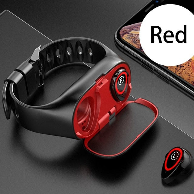 2 in 1 Double Bluetooth Headset Color Screen Bracelet Multifunction Smart Watch Dual Wireless Headset Combo Smart watch detail view