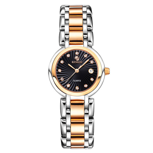 BINLUN Luxury Couple's Wrist Watches Waterproof And Scratch Resistant Diamond Dial Rose Gold Strap Sports Watches For Men/Women detail view