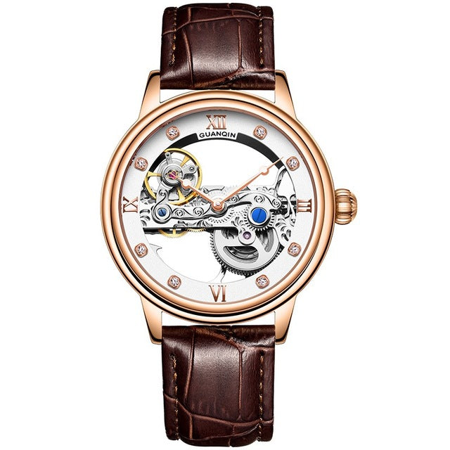 GUANQIN 2019 New Watch Men Top Luxury Brand Automatic Luminous Mens Clock Hollow Tourbillon Waterproof Mechanical montre hommeAA