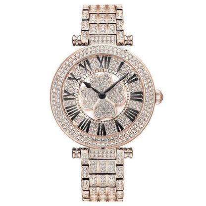 Princess Butterfly Women Luxury Brand Watches Four-leaf Clover Wristwatch Crystal Silver Rotatable Reloj Mujer Quartz Waterproof