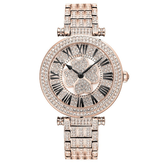 Princess Butterfly Women Luxury Brand Watches Four-leaf Clover Wristwatch Crystal Silver Rotatable Reloj Mujer Quartz Waterproof detail view