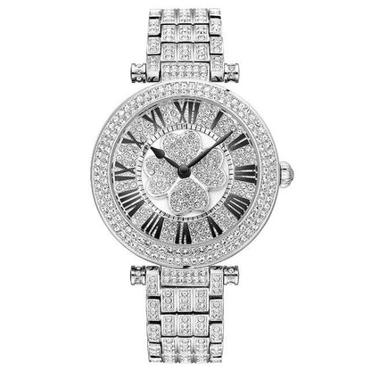 Princess Butterfly Women Luxury Brand Watches Four-leaf Clover Wristwatch Crystal Silver Rotatable Reloj Mujer Quartz Waterproof