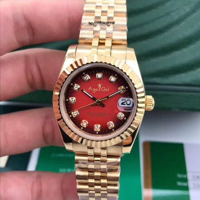 Luxury Brand Stainless Steel Sapphire Watch Women Lady Automatic Mechanical Diamond Silver Gold Red Blue Limited Datejust 31mm detail view