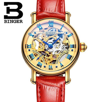 BINGER Couple Automatic Watch Men Skeleton Mechanical Watch For Women Wristwatch Stainless Steel Strap Waterproof Watch B-5066M