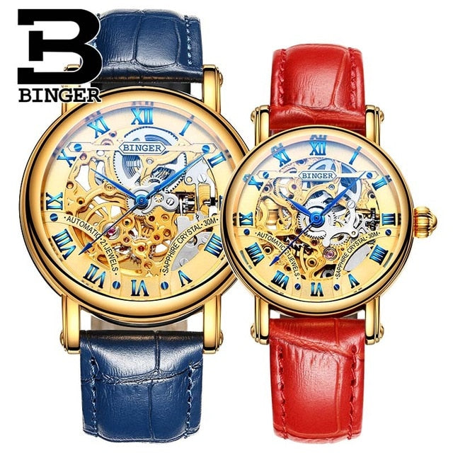 BINGER Couple Automatic Watch Men Skeleton Mechanical Watch For Women Wristwatch Stainless Steel Strap Waterproof Watch B-5066M detail view