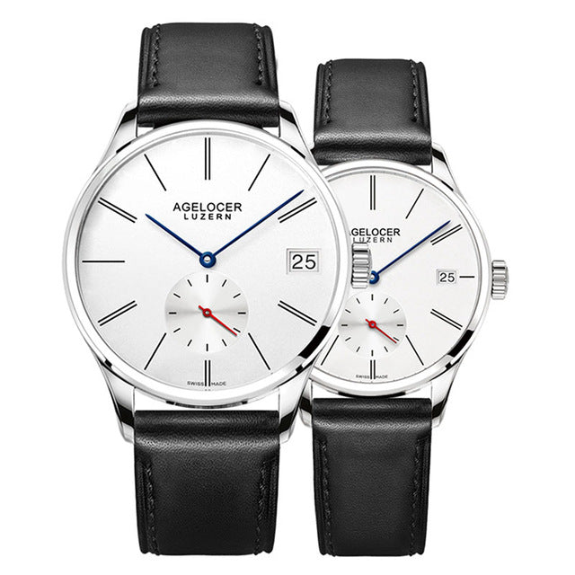 Agelocer Luxury Couple Watches for Lovers Genuine Leather Strap Quartz Casual Watches Free Shipping 1101A1-1202A1 detail view
