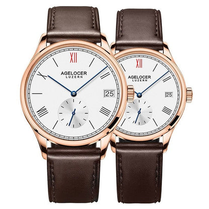 Agelocer Switzerland brand Casual lovers watches couple 2 pieces stainless steel Men Women Couple Wrist watches with watch box