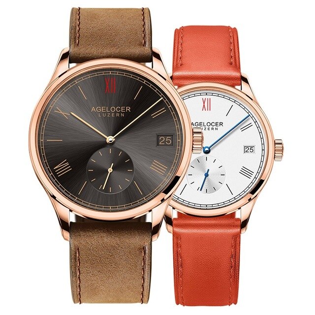Agelocer Switzerland brand Casual lovers watches couple 2 pieces stainless steel Men Women Couple Wrist watches with watch box detail view